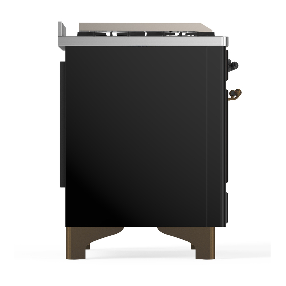 ILVE UMD40FQNR3BKB Majestic III 40 inch Dual Fuel Range with 6 Burners and Griddle, Dual Function Burner up to 25,000 BTU (Natural Gas, Solid Door, Glossy Black, Burnished) 8 ILVE-UMD40FQNR3BKB-Right Side View