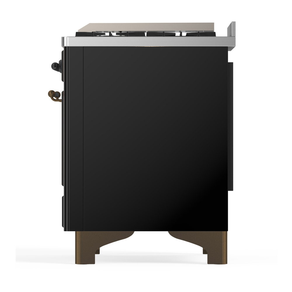 ILVE UMD40FQNR3BKB Majestic III 40 inch Dual Fuel Range with 6 Burners and Griddle, Dual Function Burner up to 25,000 BTU (Natural Gas, Solid Door, Glossy Black, Burnished) 9 ILVE-UMD40FQNR3BKB-Left Side View