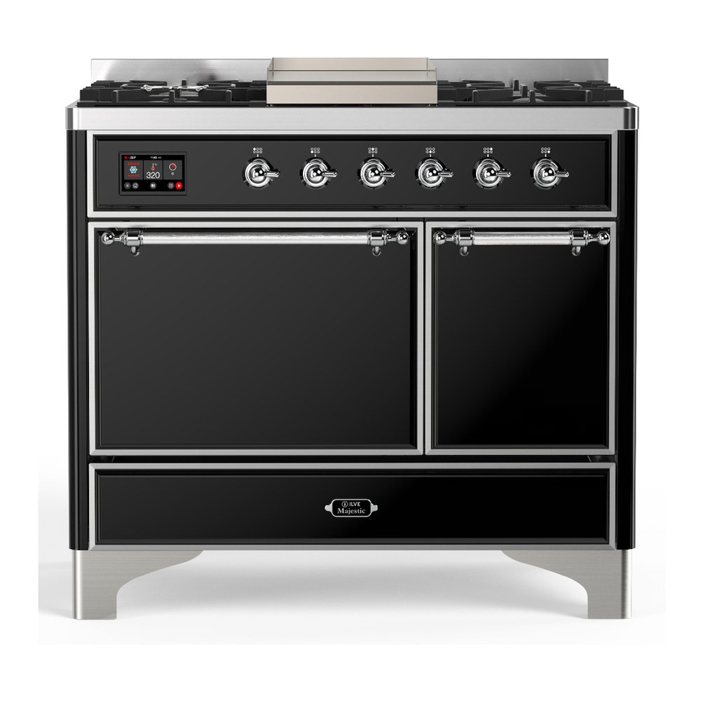 ILVE UMD40FQNR3BKC Majestic III 40 inch Dual Fuel Range with 6 Burners and Griddle, Dual Function Burner up to 25,000 BTU (Natural Gas, Solid Door, Glossy Black, Chrome) 1 UMD40FQNR3BKC