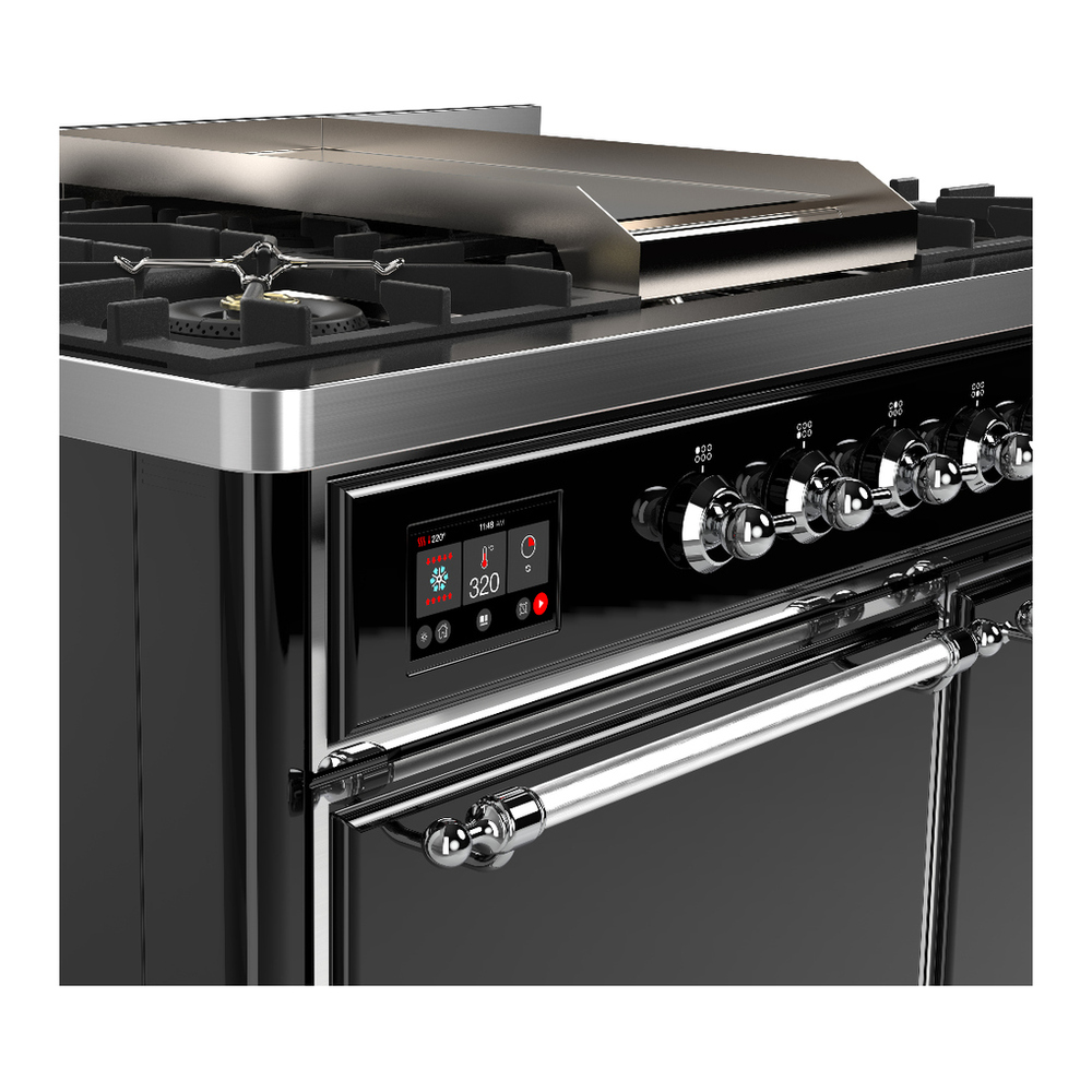 ILVE UMD40FQNR3BKC Majestic III 40 inch Dual Fuel Range with 6 Burners and Griddle, Dual Function Burner up to 25,000 BTU (Natural Gas, Solid Door, Glossy Black, Chrome) 7 ILVE-UMD40FQNR3BKC-Control Knobs View