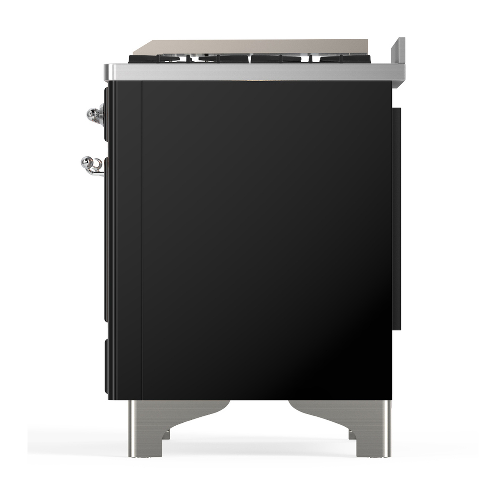 ILVE UMD40FQNR3BKC Majestic III 40 inch Dual Fuel Range with 6 Burners and Griddle, Dual Function Burner up to 25,000 BTU (Natural Gas, Solid Door, Glossy Black, Chrome) 9 ILVE-UMD40FQNR3BKC-Left Side View