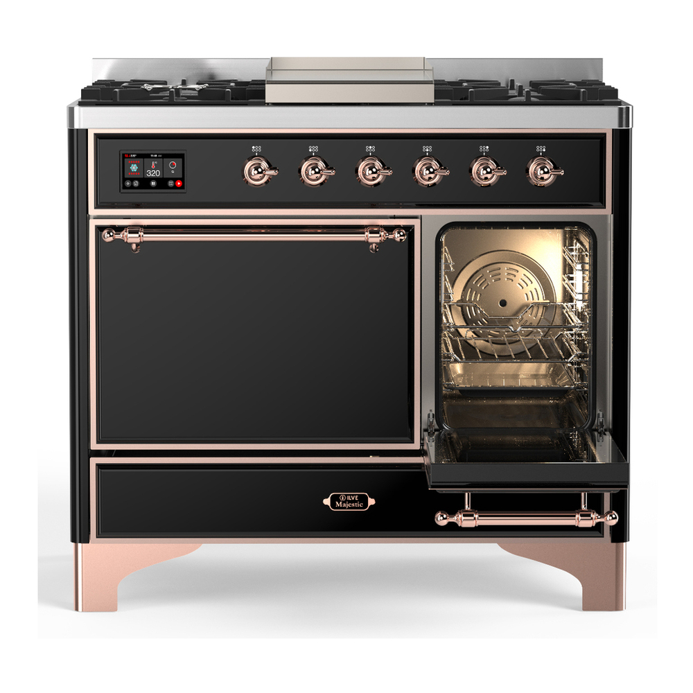 ILVE UMD40FQNR3BKP Majestic III 40 inch Dual Fuel Range with 6 Burners and Griddle, Dual Function Burner up to 25,000 BTU (Natural Gas, Solid Door, Glossy Black, Copper) 4 ILVE-UMD40FQNR3BKP-Secondary Oven Open View