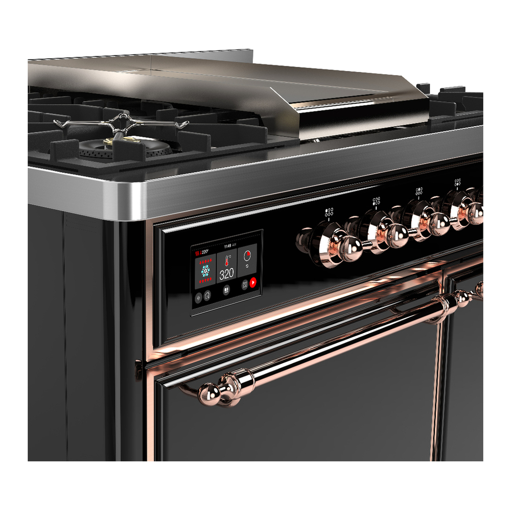 ILVE UMD40FQNR3BKP Majestic III 40 inch Dual Fuel Range with 6 Burners and Griddle, Dual Function Burner up to 25,000 BTU (Natural Gas, Solid Door, Glossy Black, Copper) 7 ILVE-UMD40FQNR3BKP-Control Knobs View