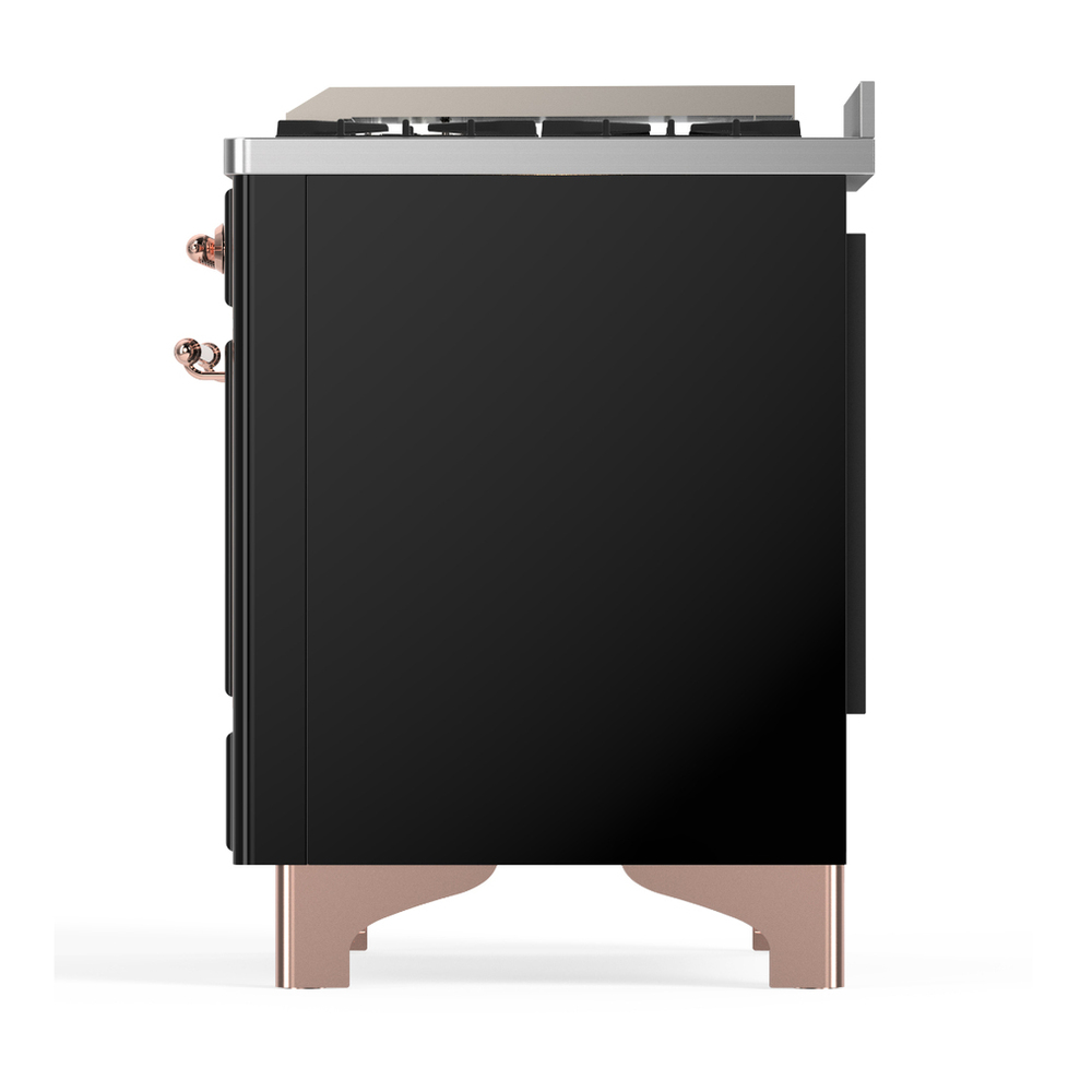 ILVE UMD40FQNR3BKP Majestic III 40 inch Dual Fuel Range with 6 Burners and Griddle, Dual Function Burner up to 25,000 BTU (Natural Gas, Solid Door, Glossy Black, Copper) 9 ILVE-UMD40FQNR3BKP-Left Side View