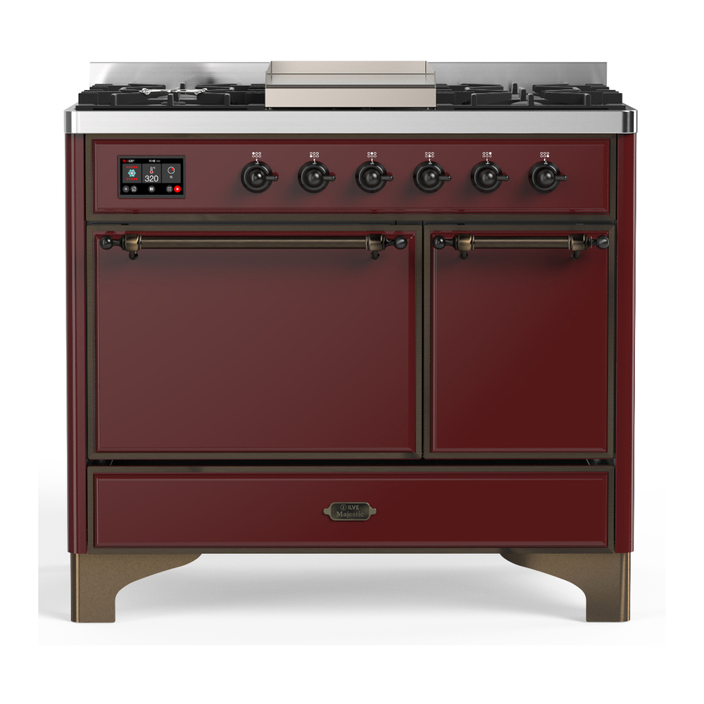 ILVE UMD40FQNR3BUBLP Majestic III 40 inch Dual Fuel Range with 6 Burners and Griddle, Dual Function Burner up to 25,000 BTU (Liquid Propane, Solid Door, Burgundy, Burnished) 1 UMD40FQNR3BUBLP