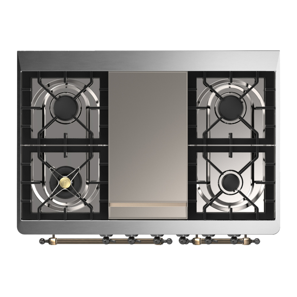 ILVE UMD40FQNR3BUBLP Majestic III 40 inch Dual Fuel Range with 6 Burners and Griddle, Dual Function Burner up to 25,000 BTU (Liquid Propane, Solid Door, Burgundy, Burnished) 6 ILVE-UMD40FQNR3BUBLP-Top View