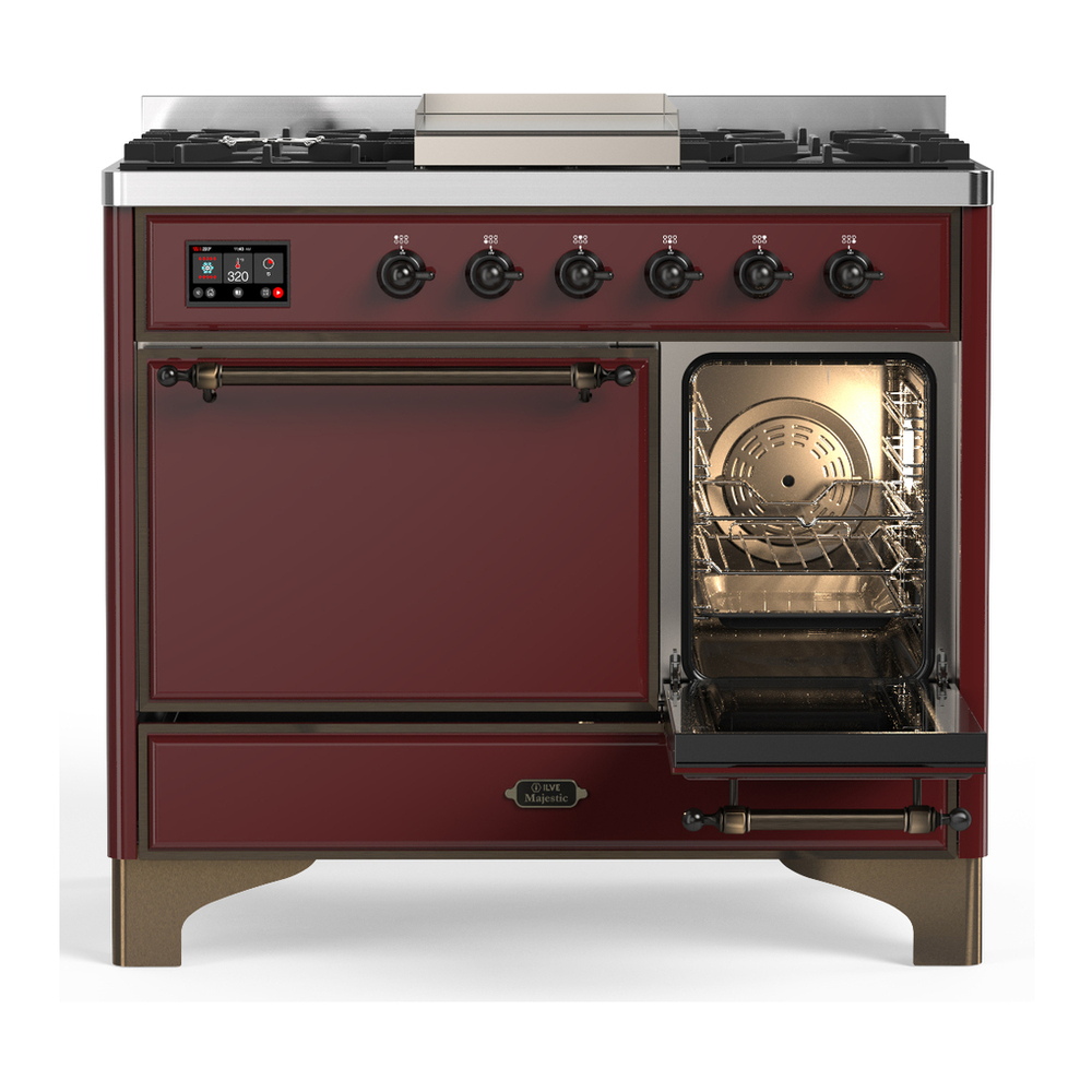 ILVE UMD40FQNR3BUB Majestic III 40 inch Dual Fuel Range with 6 Burners and Griddle, Dual Function Burner up to 25,000 BTU (Natural Gas, Solid Door, Burgundy, Burnished) 4 ILVE-UMD40FQNR3BUB-Secondary Oven Open View