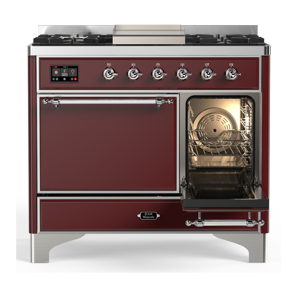 ILVE UMD40FQNR3BUC Majestic III 40 inch Dual Fuel Range with 6 Burners and Griddle, Dual Function Burner up to 25,000 BTU (Natural Gas, Solid Door, Burgundy, Chrome) 4 ILVE-UMD40FQNR3BUC-Secondary Oven Open View
