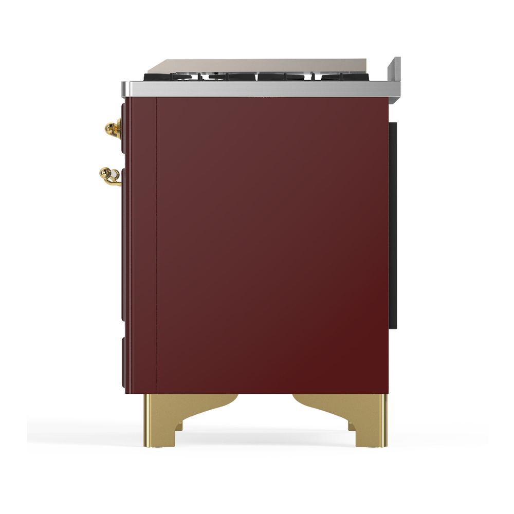 ILVE UMD40FQNR3BUGLP Majestic III 40 inch Dual Fuel Range with 6 Burners and Griddle, Dual Function Burner up to 25,000 BTU (Liquid Propane, Solid Door, Burgundy, Brass) 9 ILVE-UMD40FQNR3BUGLP-Left Side View