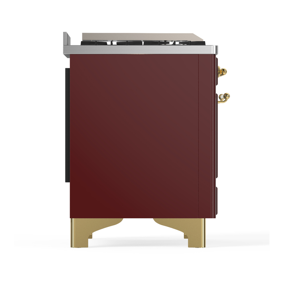 ILVE UMD40FQNR3BUG Majestic III 40 inch Dual Fuel Range with 6 Burners and Griddle, Dual Function Burner up to 25,000 BTU (Natural Gas, Solid Door, Burgundy, Brass) 8 ILVE-UMD40FQNR3BUG-Right Side View