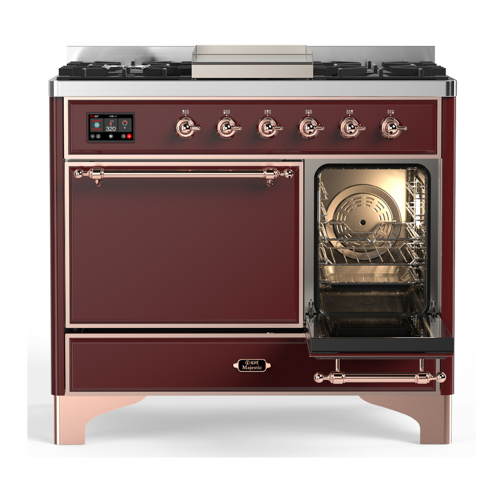 ILVE UMD40FQNR3BUPLP Majestic III 40 inch Dual Fuel Range with 6 Burners and Griddle, Dual Function Burner up to 25,000 BTU (Liquid Propane, Solid Door, Burgundy, Copper) 4 ILVE-UMD40FQNR3BUPLP-Secondary Oven Open View