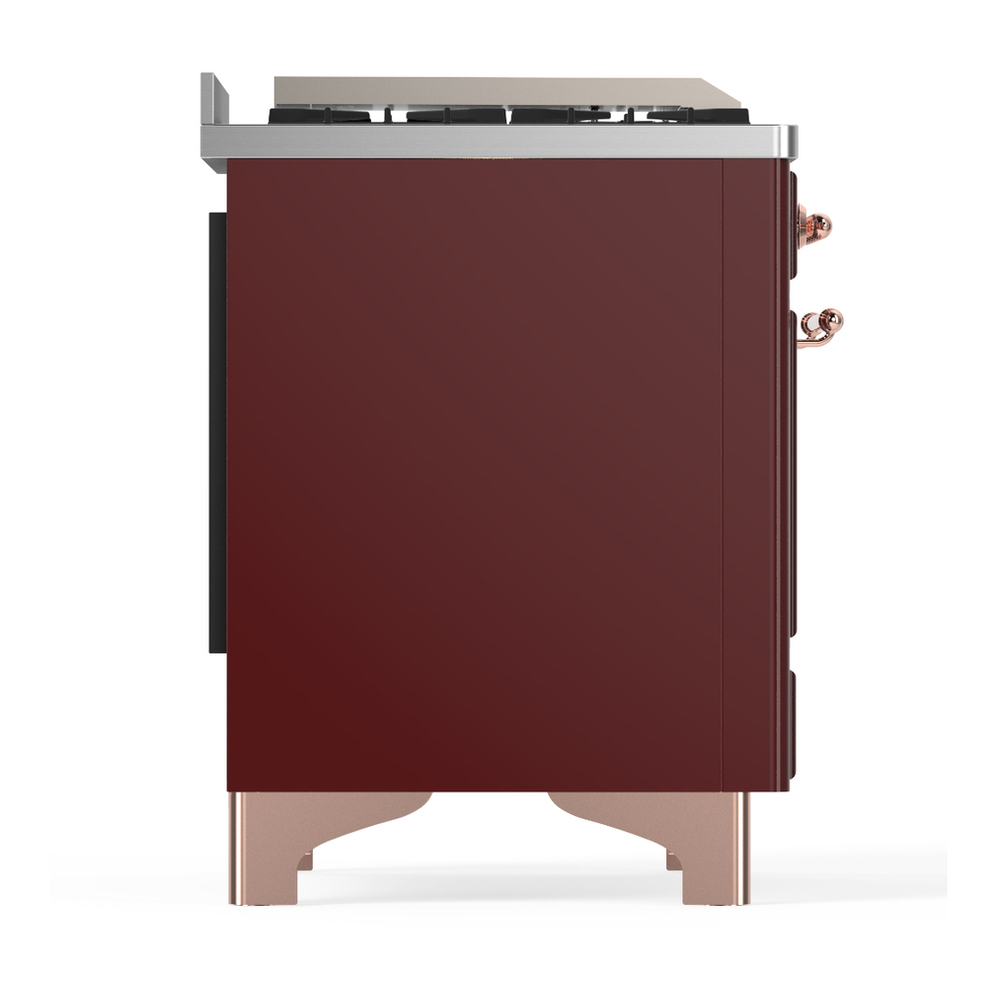 ILVE UMD40FQNR3BUPLP Majestic III 40 inch Dual Fuel Range with 6 Burners and Griddle, Dual Function Burner up to 25,000 BTU (Liquid Propane, Solid Door, Burgundy, Copper) 8 ILVE-UMD40FQNR3BUPLP-Right Side View