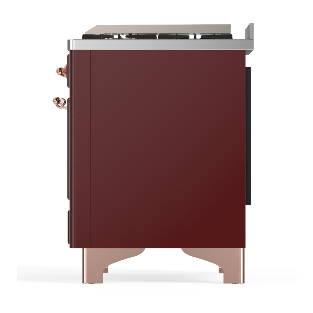 ILVE UMD40FQNR3BUPLP Majestic III 40 inch Dual Fuel Range with 6 Burners and Griddle, Dual Function Burner up to 25,000 BTU (Liquid Propane, Solid Door, Burgundy, Copper) 9 ILVE-UMD40FQNR3BUPLP-Left Side View