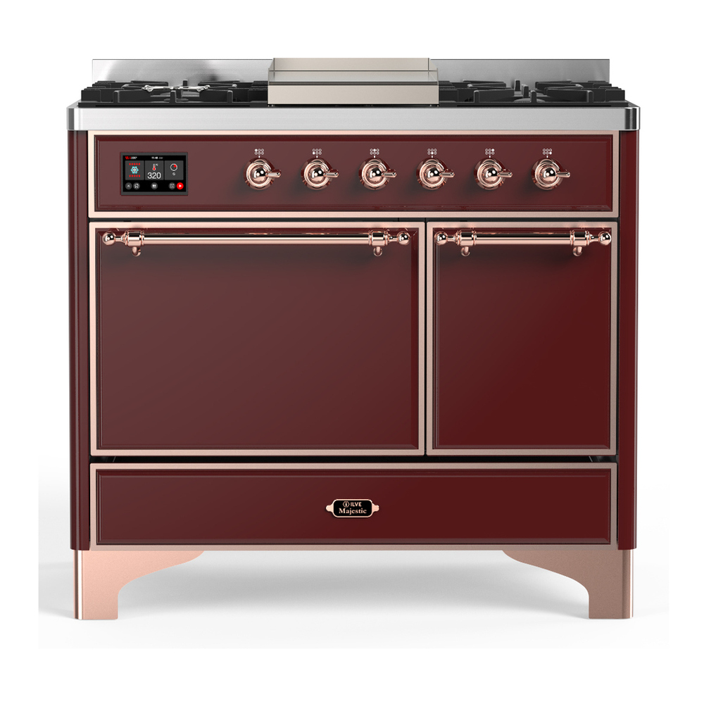 ILVE UMD40FQNR3BUP Majestic III 40 inch Dual Fuel Range with 6 Burners and Griddle, Dual Function Burner up to 25,000 BTU (Natural Gas, Solid Door, Burgundy, Copper) 1 UMD40FQNR3BUP