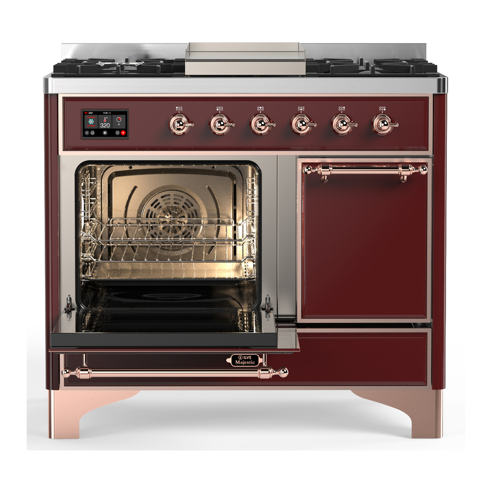 ILVE UMD40FQNR3BUP Majestic III 40 inch Dual Fuel Range with 6 Burners and Griddle, Dual Function Burner up to 25,000 BTU (Natural Gas, Solid Door, Burgundy, Copper) 3 ILVE-UMD40FQNR3BUP-Primary Oven Open View