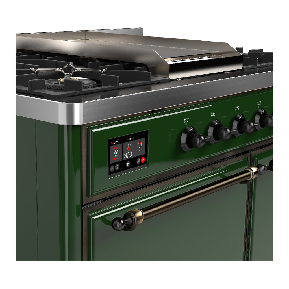 ILVE UMD40FQNR3EGB Majestic III 40 inch Dual Fuel Range with 6 Burners and Griddle, Dual Function Burner up to 25,000 BTU (Natural Gas, Solid Door, Emerald Green, Burnished) 7 ILVE-UMD40FQNR3EGB-Control Knobs View
