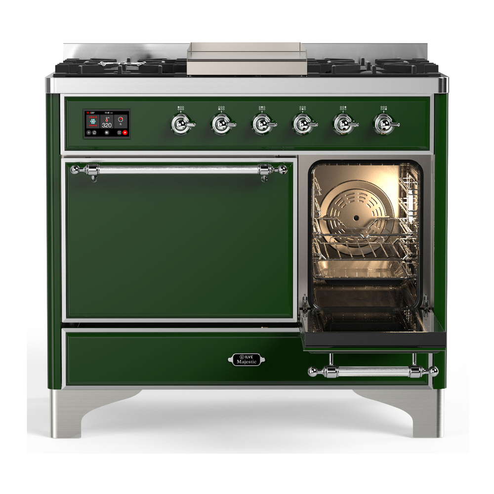 ILVE UMD40FQNR3EGC Majestic III 40 inch Dual Fuel Range with 6 Burners and Griddle, Dual Function Burner up to 25,000 BTU (Natural Gas, Solid Door, Emerald Green, Chrome) 4 ILVE-UMD40FQNR3EGC-Secondary Oven Open View