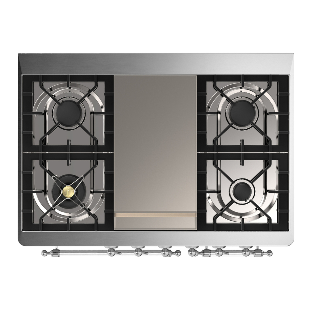 ILVE UMD40FQNR3EGC Majestic III 40 inch Dual Fuel Range with 6 Burners and Griddle, Dual Function Burner up to 25,000 BTU (Natural Gas, Solid Door, Emerald Green, Chrome) 6 ILVE-UMD40FQNR3EGC-Top View