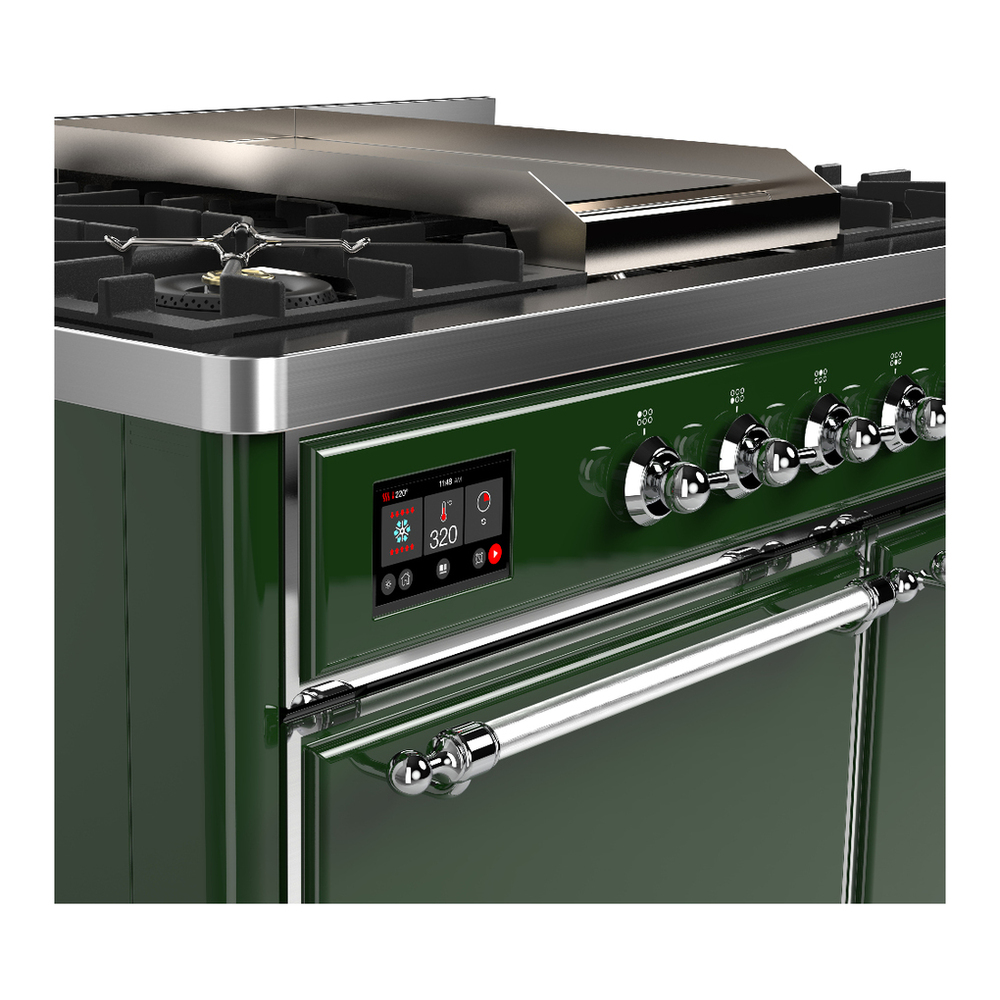 ILVE UMD40FQNR3EGC Majestic III 40 inch Dual Fuel Range with 6 Burners and Griddle, Dual Function Burner up to 25,000 BTU (Natural Gas, Solid Door, Emerald Green, Chrome) 7 ILVE-UMD40FQNR3EGC-Control Knobs View