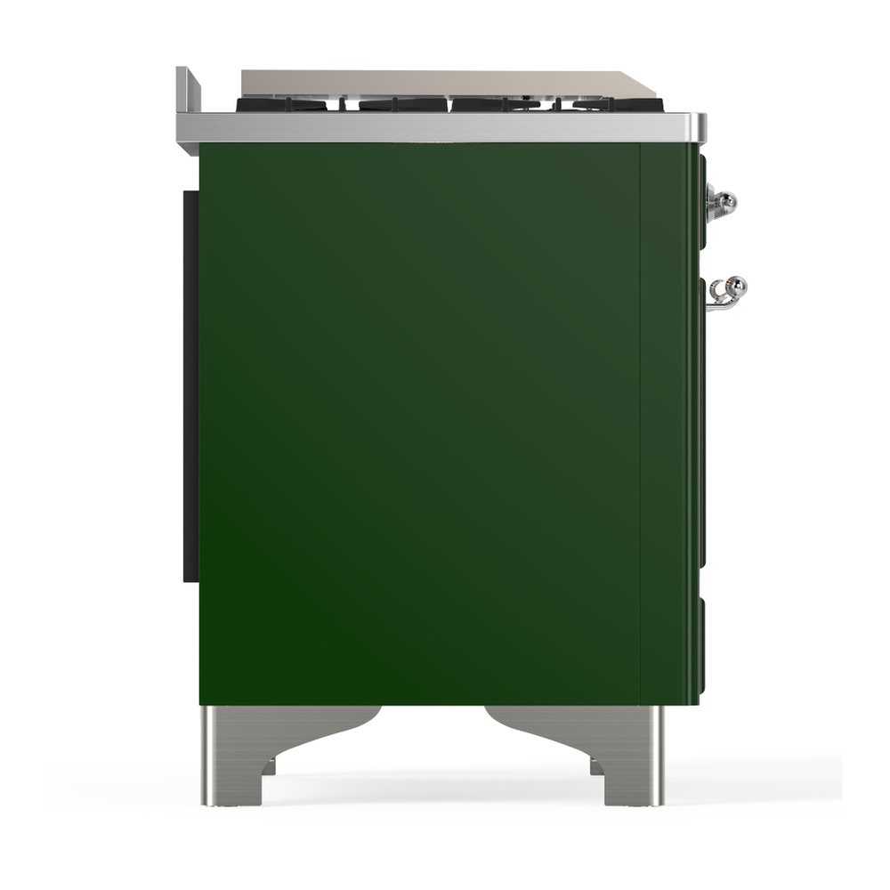 ILVE UMD40FQNR3EGC Majestic III 40 inch Dual Fuel Range with 6 Burners and Griddle, Dual Function Burner up to 25,000 BTU (Natural Gas, Solid Door, Emerald Green, Chrome) 8 ILVE-UMD40FQNR3EGC-Right Side View