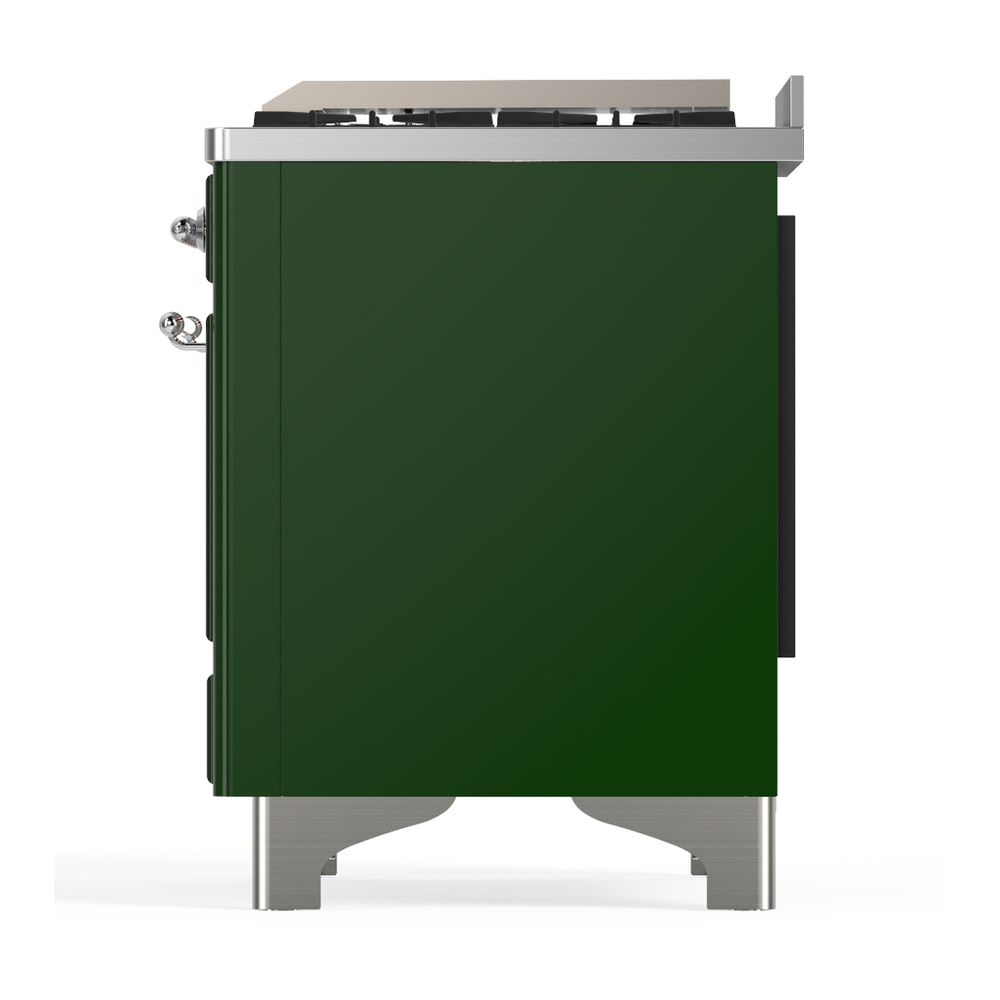 ILVE UMD40FQNR3EGC Majestic III 40 inch Dual Fuel Range with 6 Burners and Griddle, Dual Function Burner up to 25,000 BTU (Natural Gas, Solid Door, Emerald Green, Chrome) 9 ILVE-UMD40FQNR3EGC-Left Side View