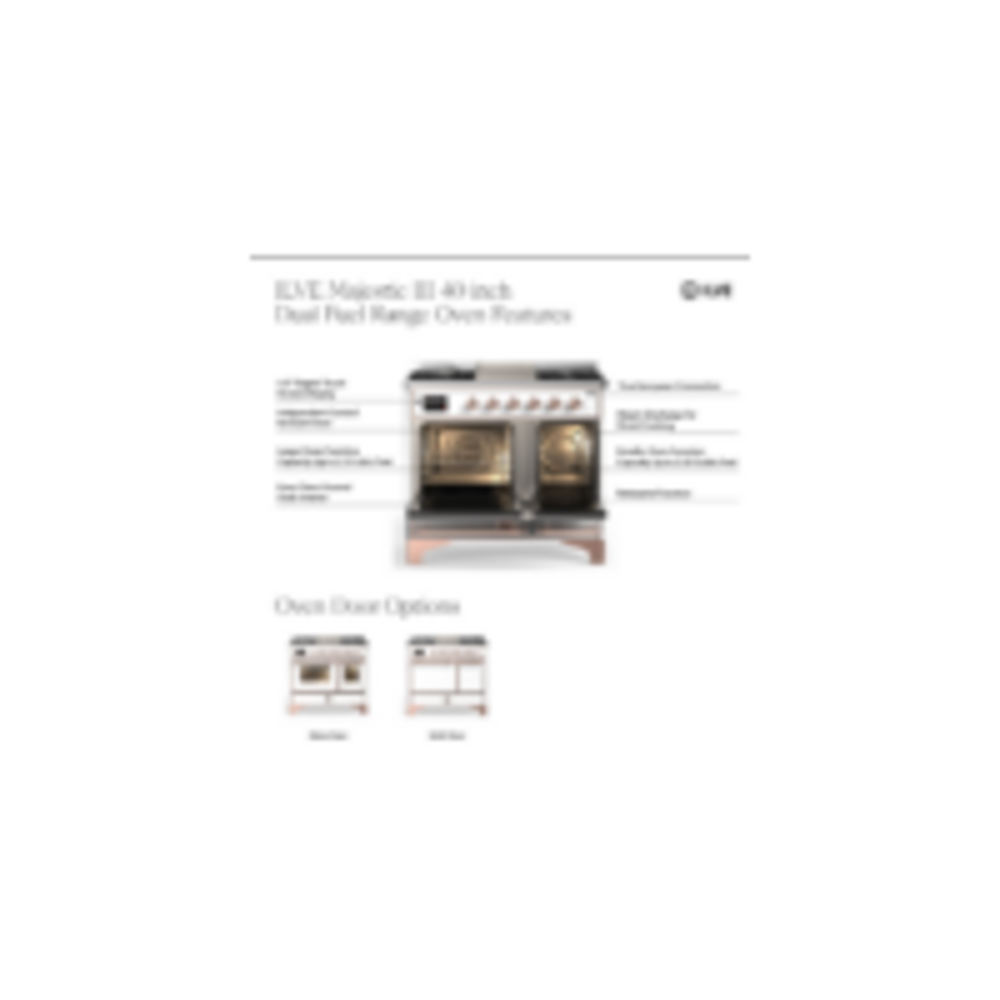 ILVE UMD40F Majestic III 40 inch Dual Fuel Range with 6 Burners and Griddle, Dual Function Burner up to 25,000 BTU