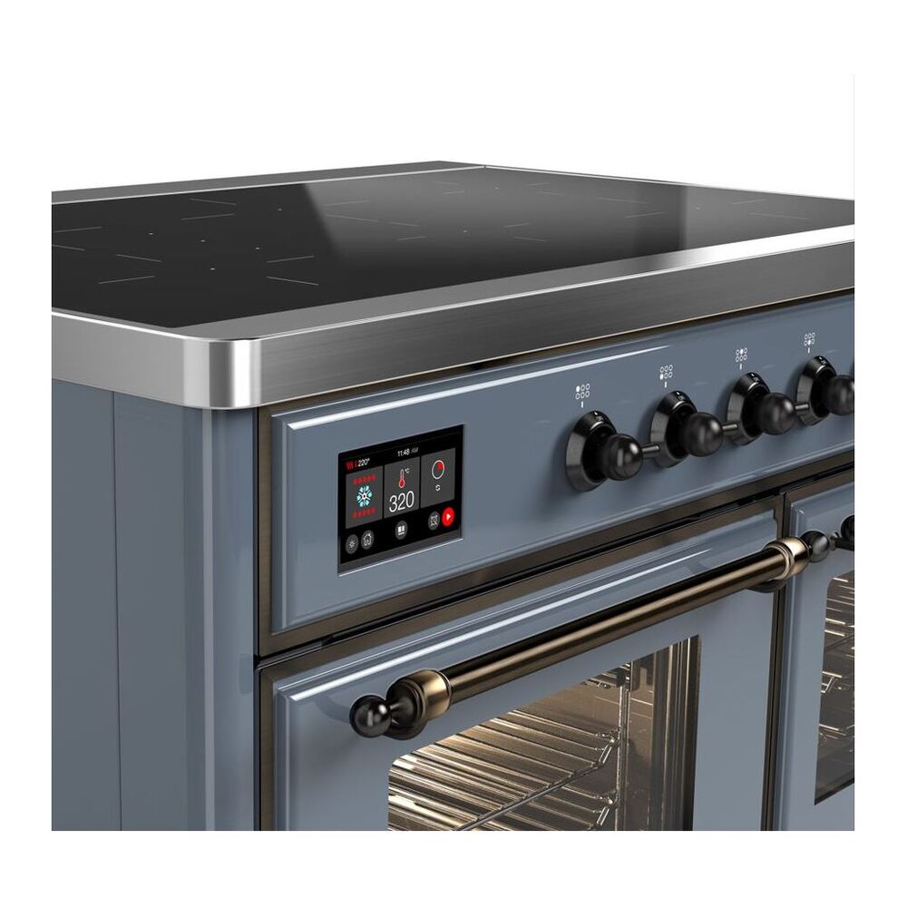 ILVE UMDI10NS3BGB Majestic II 40 inch Induction Range with 6 Elements, Booster Function, Bridge Control, Residual Heat Indicator (Triple Glass Door, Blue Grey, Burnished) 5 ILVE_UMDI10NS3BGB_Majestic_II_40_Induction_Range_Front_View