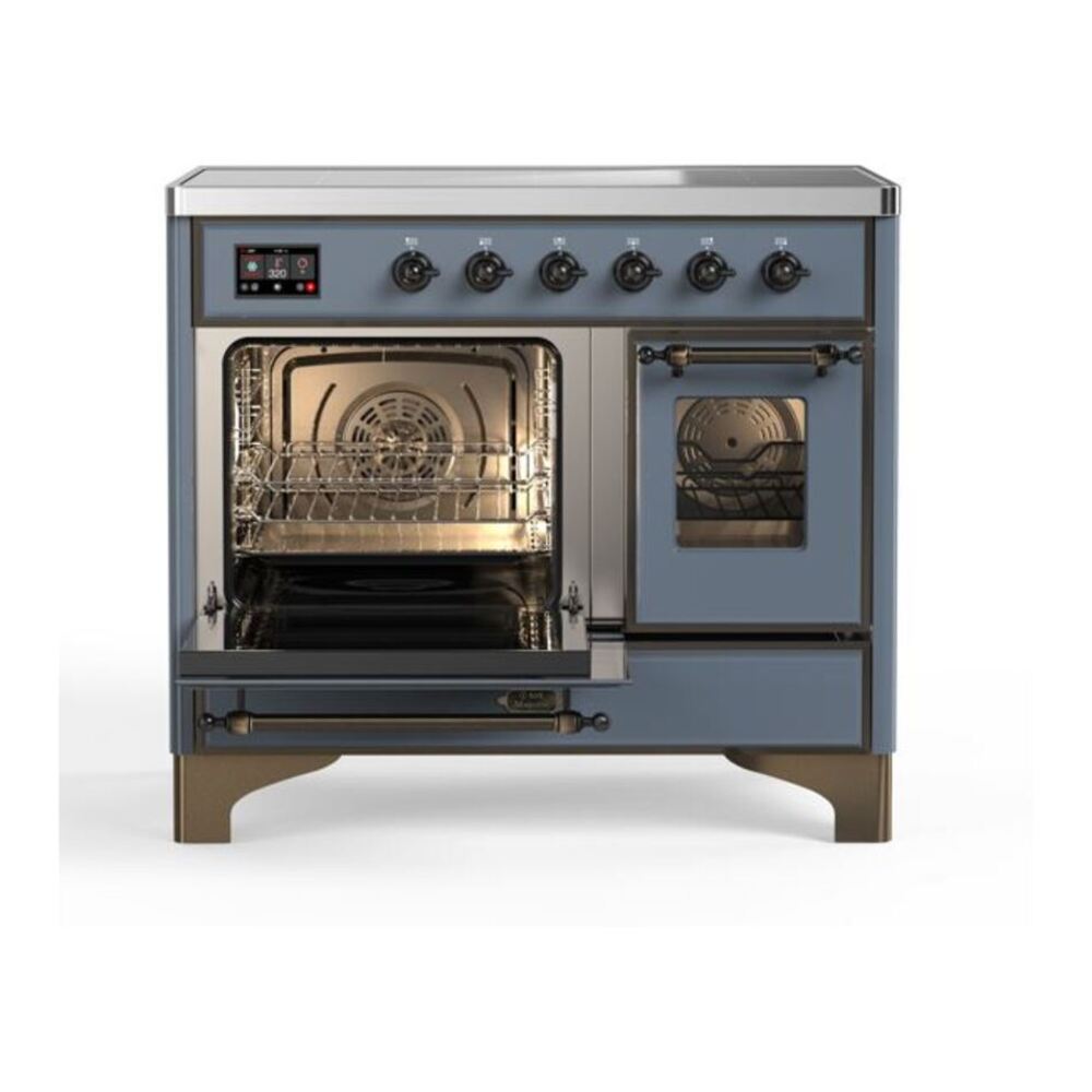 ILVE UMDI10NS3BGB Majestic II 40 inch Induction Range with 6 Elements, Booster Function, Bridge Control, Residual Heat Indicator (Triple Glass Door, Blue Grey, Burnished) 7 ILVE_UMDI10NS3BGB_Majestic_II_40_Induction_Range_Left_Angle