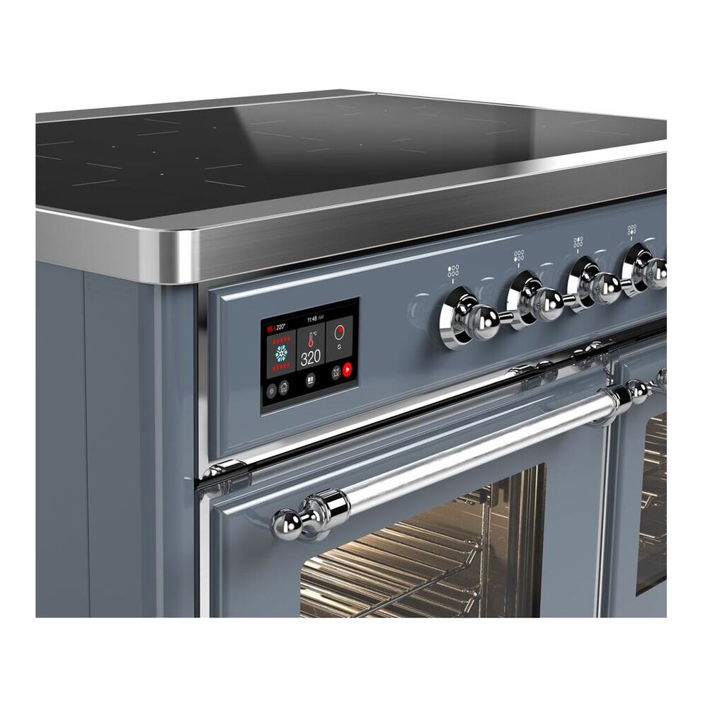 ILVE UMDI10NS3BGC Majestic II 40 inch Induction Range with 6 Elements, Booster Function, Bridge Control, Residual Heat Indicator (Triple Glass Door, Blue Grey, Chrome) 5 ILVE_UMDI10NS3BGC_Majestic_II_40_Induction_Range_Front_View