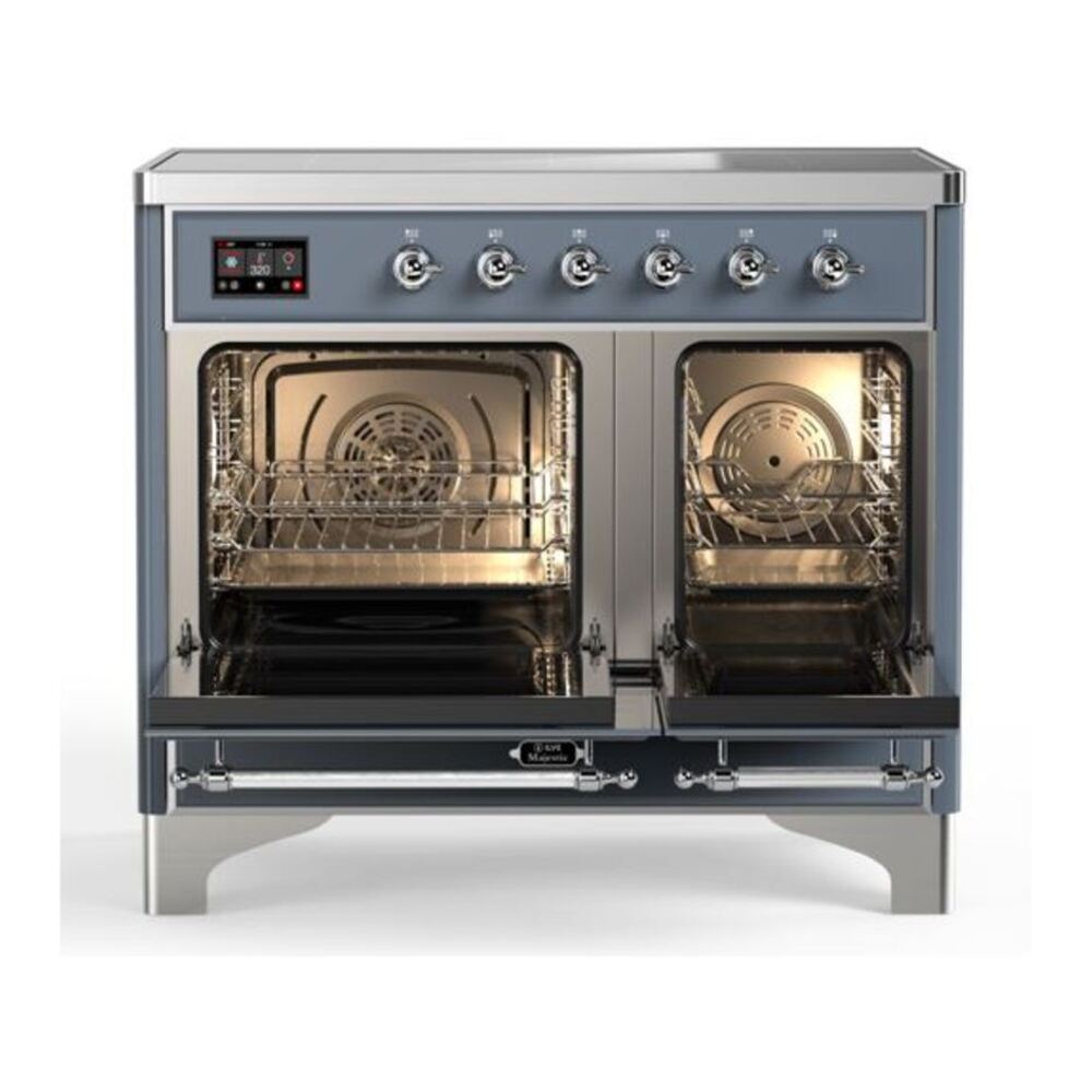 ILVE UMDI10NS3BGC Majestic II 40 inch Induction Range with 6 Elements, Booster Function, Bridge Control, Residual Heat Indicator (Triple Glass Door, Blue Grey, Chrome) 6 ILVE_UMDI10NS3BGC_Majestic_II_40_Induction_Range_Top_Angle
