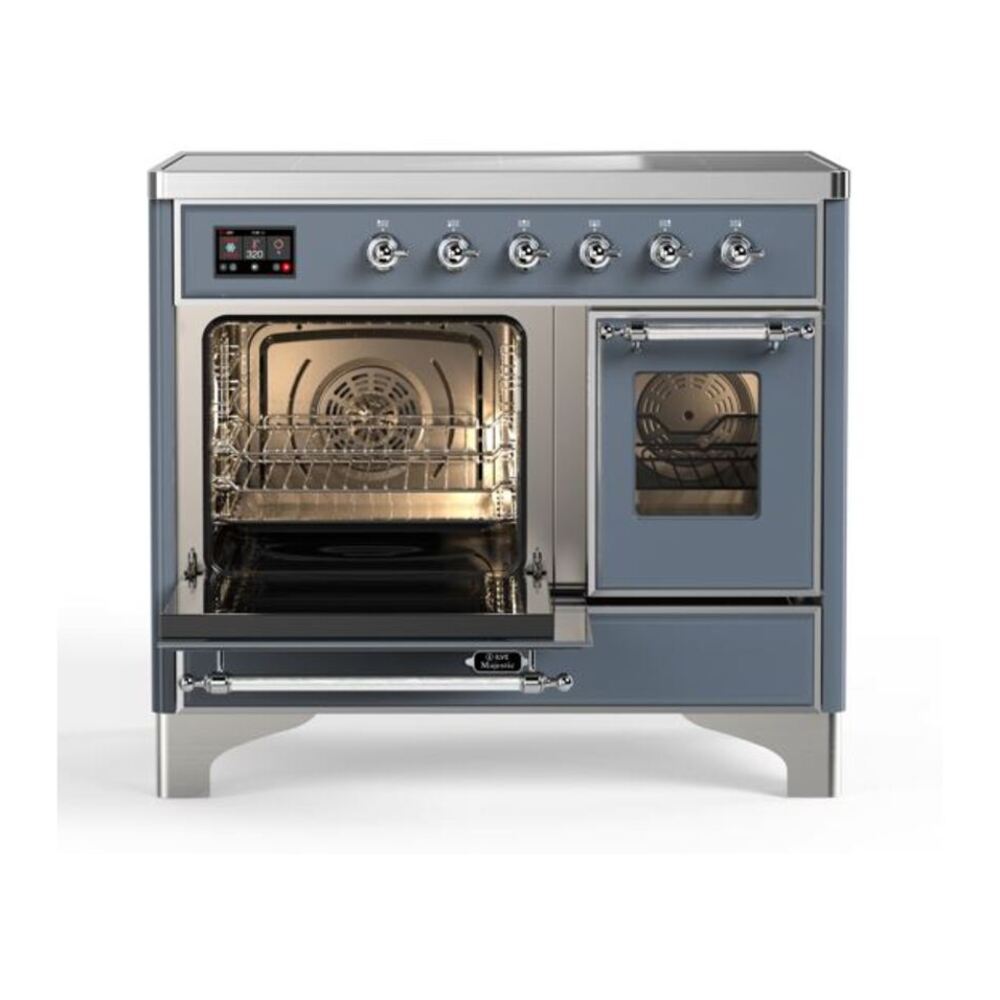 ILVE UMDI10NS3BGC Majestic II 40 inch Induction Range with 6 Elements, Booster Function, Bridge Control, Residual Heat Indicator (Triple Glass Door, Blue Grey, Chrome) 7 ILVE_UMDI10NS3BGC_Majestic_II_40_Induction_Range_Left_Angle