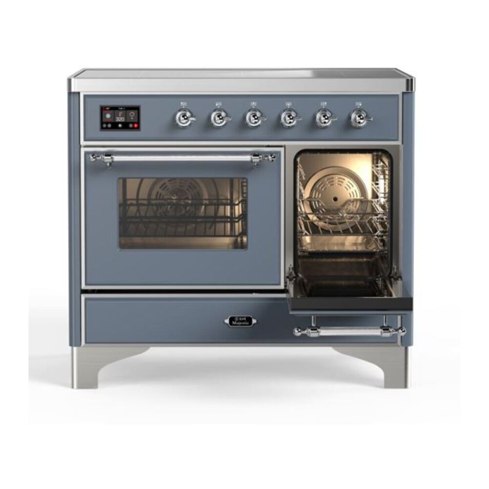 ILVE UMDI10NS3BGC Majestic II 40 inch Induction Range with 6 Elements, Booster Function, Bridge Control, Residual Heat Indicator (Triple Glass Door, Blue Grey, Chrome) 8 ILVE_UMDI10NS3BGC_Majestic_II_40"_Induction_Range_Right_Angle