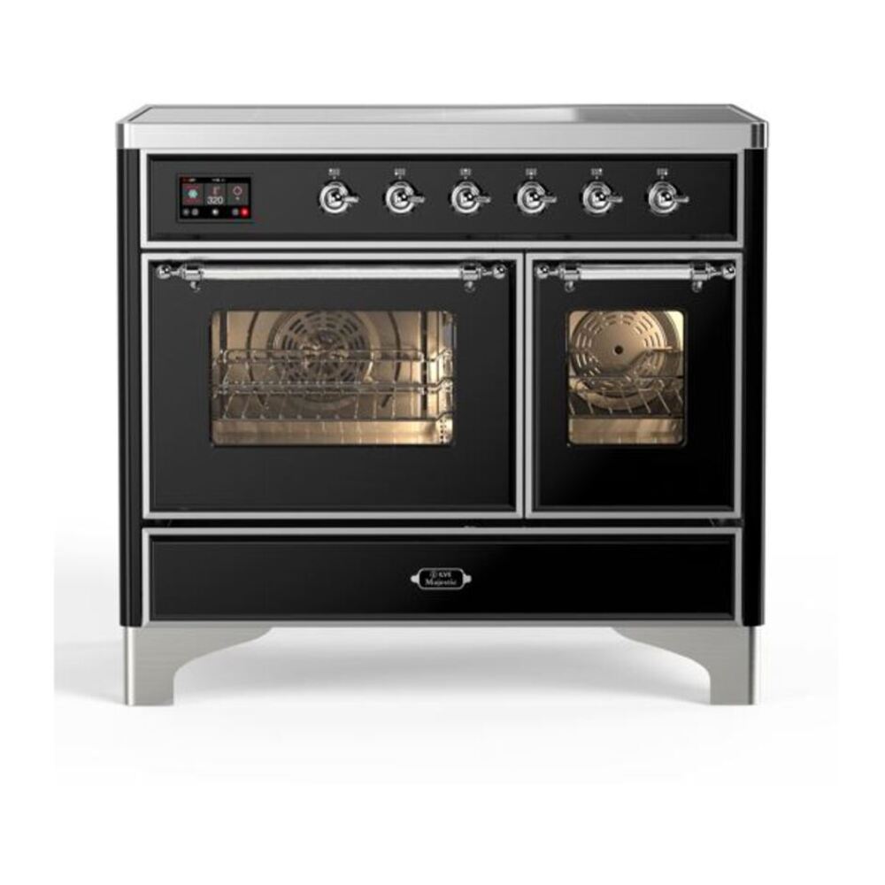 ILVE UMDI10NS3BKC Majestic II 40 inch Induction Range with 6 Elements, Booster Function, Bridge Control, Residual Heat Indicator (Triple Glass Door, Glossy Black, Chrome) 1 UMDI10NS3BKC