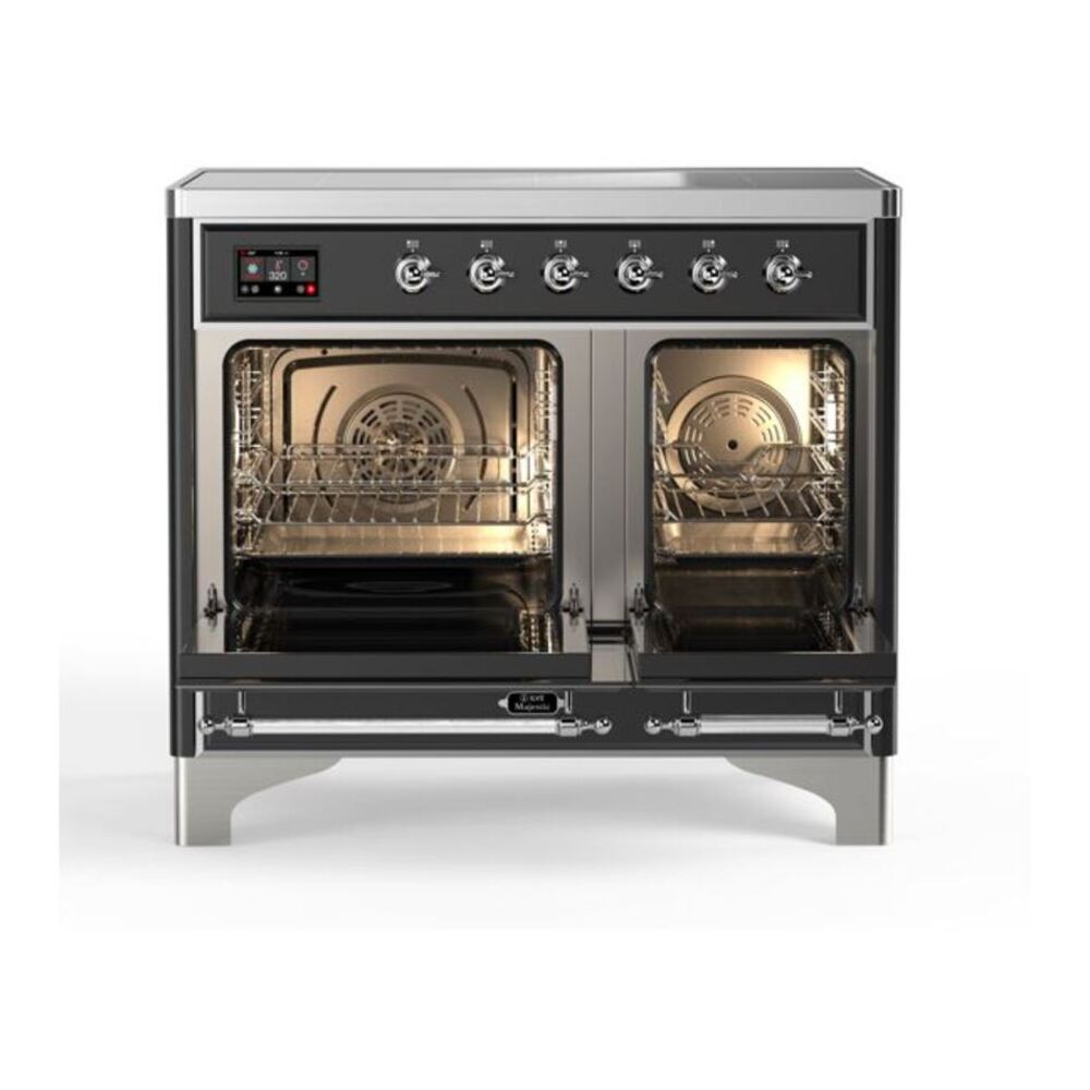 ILVE UMDI10NS3BKC Majestic II 40 inch Induction Range with 6 Elements, Booster Function, Bridge Control, Residual Heat Indicator (Triple Glass Door, Glossy Black, Chrome) 6 ILVE_UMDI10NS3BKC_Majestic_II_40"_Induction_Range_oven_opened