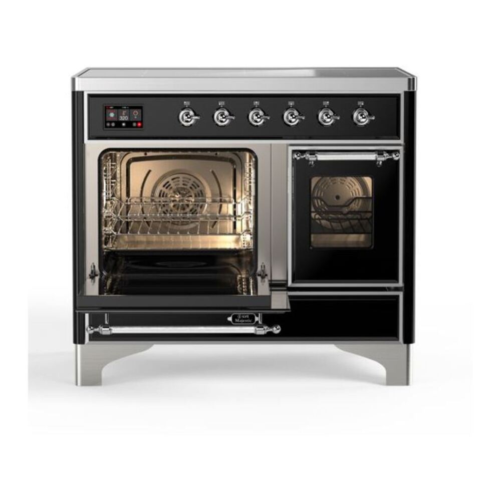 ILVE UMDI10NS3BKC Majestic II 40 inch Induction Range with 6 Elements, Booster Function, Bridge Control, Residual Heat Indicator (Triple Glass Door, Glossy Black, Chrome) 7 ILVE_UMDI10NS3BKC_Majestic_II_40"_Induction_Range_left_oven