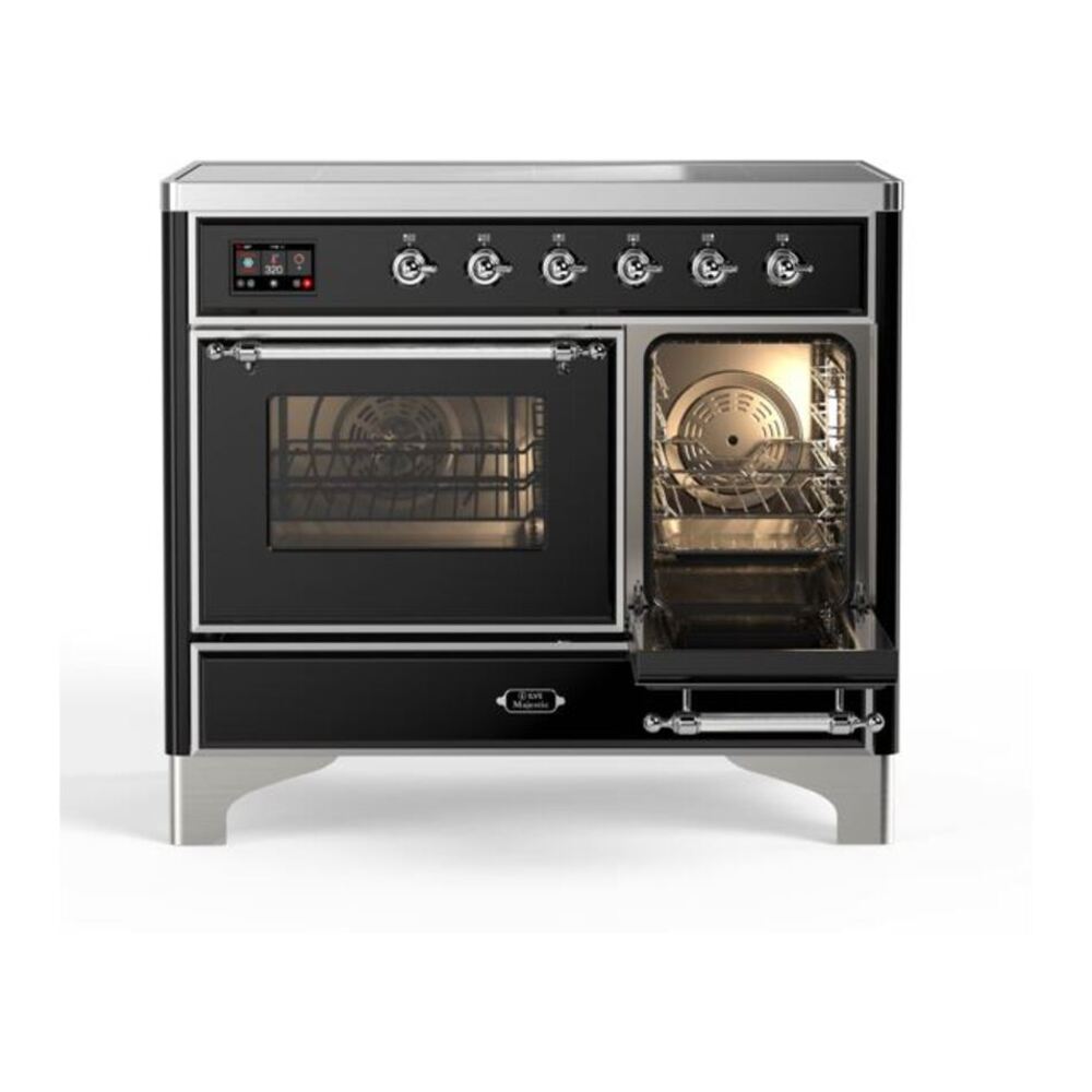 ILVE UMDI10NS3BKC Majestic II 40 inch Induction Range with 6 Elements, Booster Function, Bridge Control, Residual Heat Indicator (Triple Glass Door, Glossy Black, Chrome) 8 ILVE_UMDI10NS3BKC_Majestic_II_40"_Induction_Range_right_oven