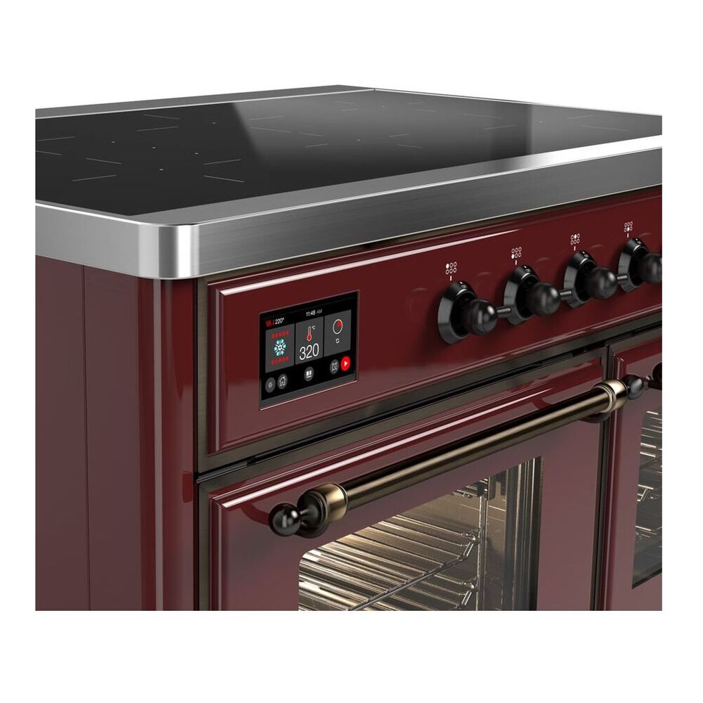 ILVE UMDI10NS3BUB Majestic II 40 inch Induction Range with 6 Elements, Booster Function, Bridge Control, Residual Heat Indicator (Triple Glass Door, Burgundy, Burnished) 5 ILVE_UMDI10NS3BUB_Majestic_II_40"_Induction_Range_Front_View