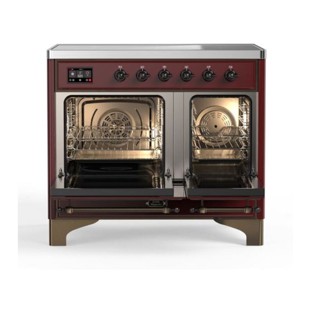 ILVE UMDI10NS3BUB Majestic II 40 inch Induction Range with 6 Elements, Booster Function, Bridge Control, Residual Heat Indicator (Triple Glass Door, Burgundy, Burnished) 6 ILVE_UMDI10NS3BUB_Majestic_II_40_Induction_Range_Top_Angle