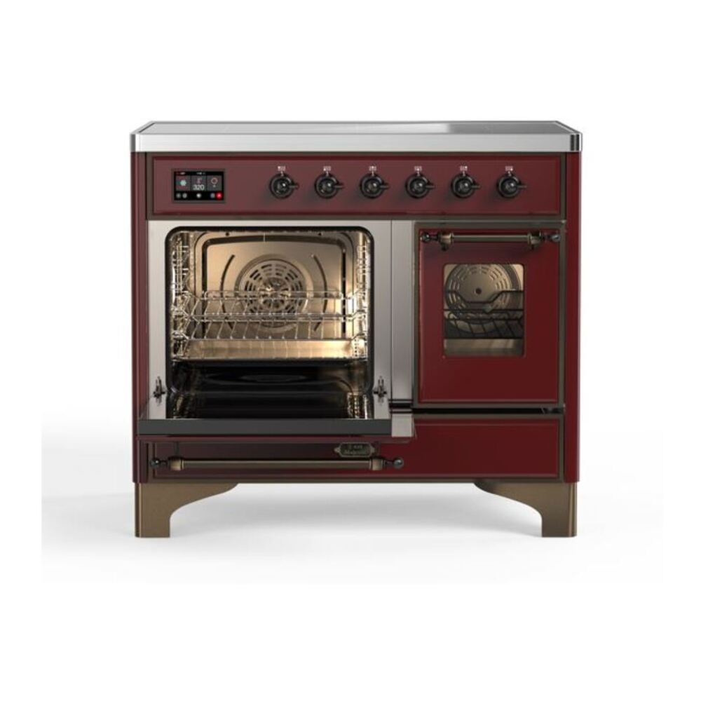 ILVE UMDI10NS3BUB Majestic II 40 inch Induction Range with 6 Elements, Booster Function, Bridge Control, Residual Heat Indicator (Triple Glass Door, Burgundy, Burnished) 7 ILVE_UMDI10NS3BUB_Majestic_II_40_Induction_Range_Left_Angle