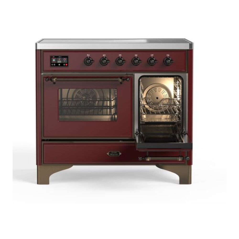 ILVE UMDI10NS3BUB Majestic II 40 inch Induction Range with 6 Elements, Booster Function, Bridge Control, Residual Heat Indicator (Triple Glass Door, Burgundy, Burnished) 8 ILVE_UMDI10NS3BUB_Majestic_II_40"_Induction_Range_Right_Angle