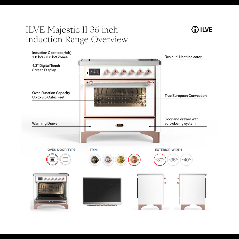 ILVE UMDI10NS3BUB Majestic II 40 inch Induction Range with 6 Elements, Booster Function, Bridge Control, Residual Heat Indicator (Triple Glass Door, Burgundy, Burnished) 2 UMDI10NS3BUB - Overview