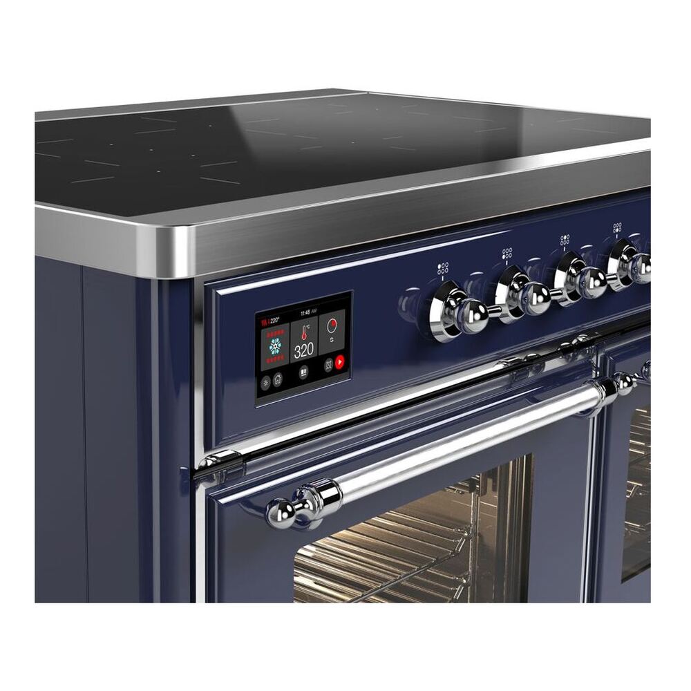 ILVE UMDI10NS3MBC Majestic II 40 inch Induction Range with 6 Elements, Booster Function, Bridge Control, Residual Heat Indicator (Triple Glass Door, Midnight Blue, Chrome) 5 ILVE_UMDI10NS3MBC_Majestic_II_40"_Induction_Range_front