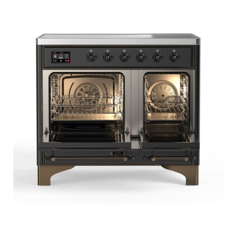 ILVE UMDI10NS3MGB Majestic II 40 inch Induction Range with 6 Elements, Booster Function, Bridge Control, Residual Heat Indicator (Triple Glass Door, Graphite Matte, Burnished) 6 ILVE_UMDI10NS3MGB_Majestic_II_40_Induction_Range_Top_Angle