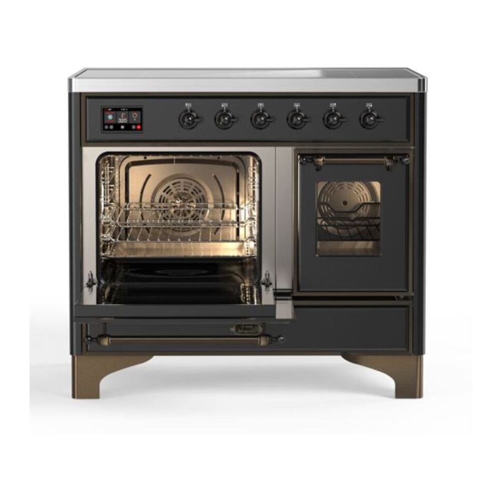 ILVE UMDI10NS3MGB Majestic II 40 inch Induction Range with 6 Elements, Booster Function, Bridge Control, Residual Heat Indicator (Triple Glass Door, Graphite Matte, Burnished) 7 ILVE_UMDI10NS3MGB_Majestic_II_40_Induction_Range_Left_Angle