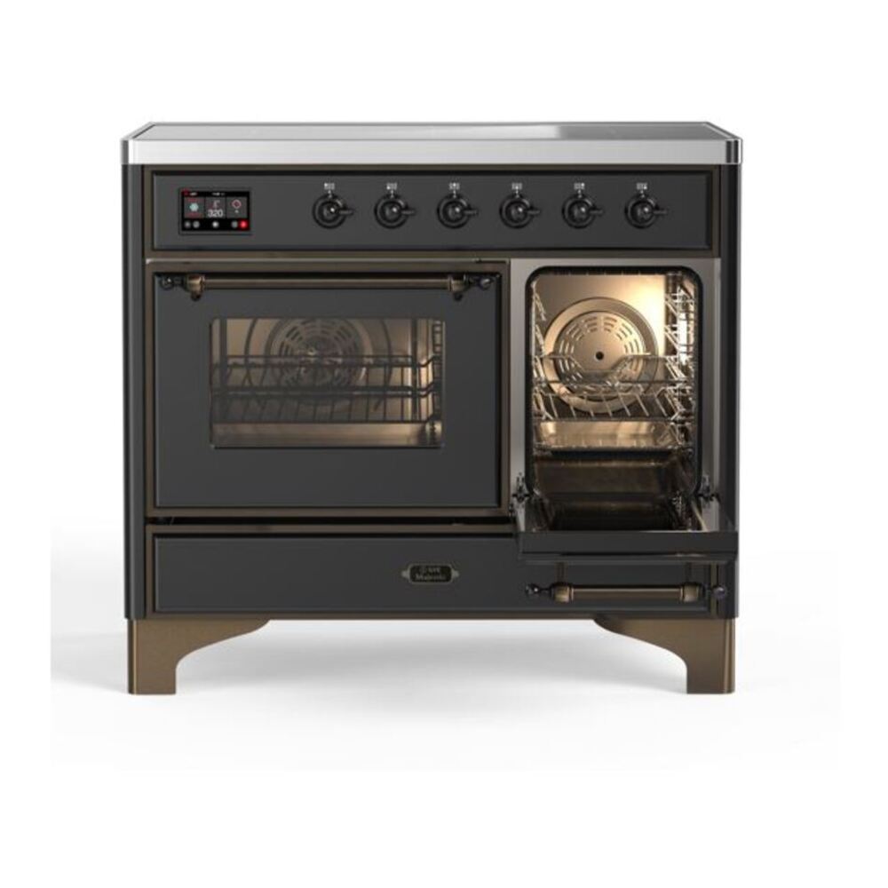 ILVE UMDI10NS3MGB Majestic II 40 inch Induction Range with 6 Elements, Booster Function, Bridge Control, Residual Heat Indicator (Triple Glass Door, Graphite Matte, Burnished) 8 ILVE_UMDI10NS3MGB_Majestic_II_40"_Induction_Range_Right_Angle
