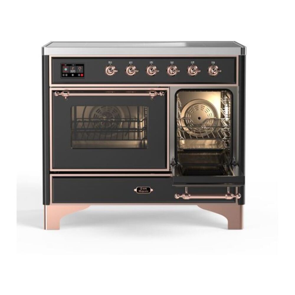 ILVE UMDI10NS3MGP Majestic II 40 inch Induction Range with 6 Elements, Booster Function, Bridge Control, Residual Heat Indicator (Triple Glass Door, Graphite Matte, Copper) 8 ILVE_UMDI10NS3MGP_Majestic_II_40"_Induction_Range_Right_Angle
