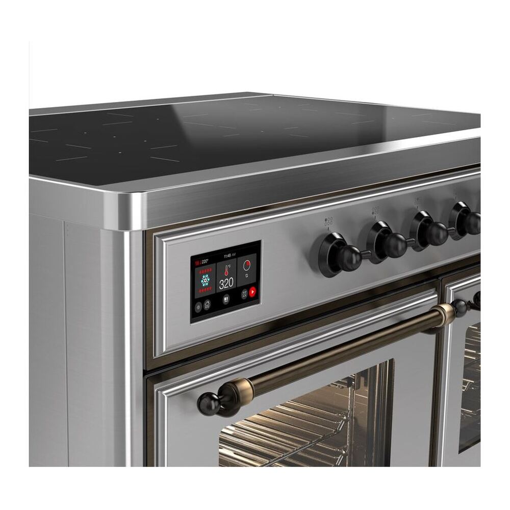 ILVE UMDI10NS3SSB Majestic II 40 inch Induction Range with 6 Elements, Booster Function, Bridge Control, Residual Heat Indicator (Triple Glass Door, Stainless Steel, Burnished) 5 ILVE_UMDI10NS3SSB_Majestic_II_40_Induction_Range_Front_View