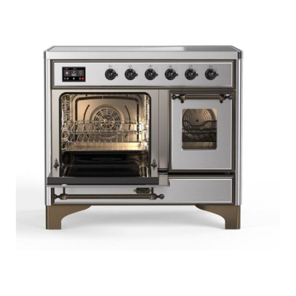 ILVE UMDI10NS3SSB Majestic II 40 inch Induction Range with 6 Elements, Booster Function, Bridge Control, Residual Heat Indicator (Triple Glass Door, Stainless Steel, Burnished) 7 ILVE_UMDI10NS3SSB_Majestic_II_40_Induction_Range_Left_Angle