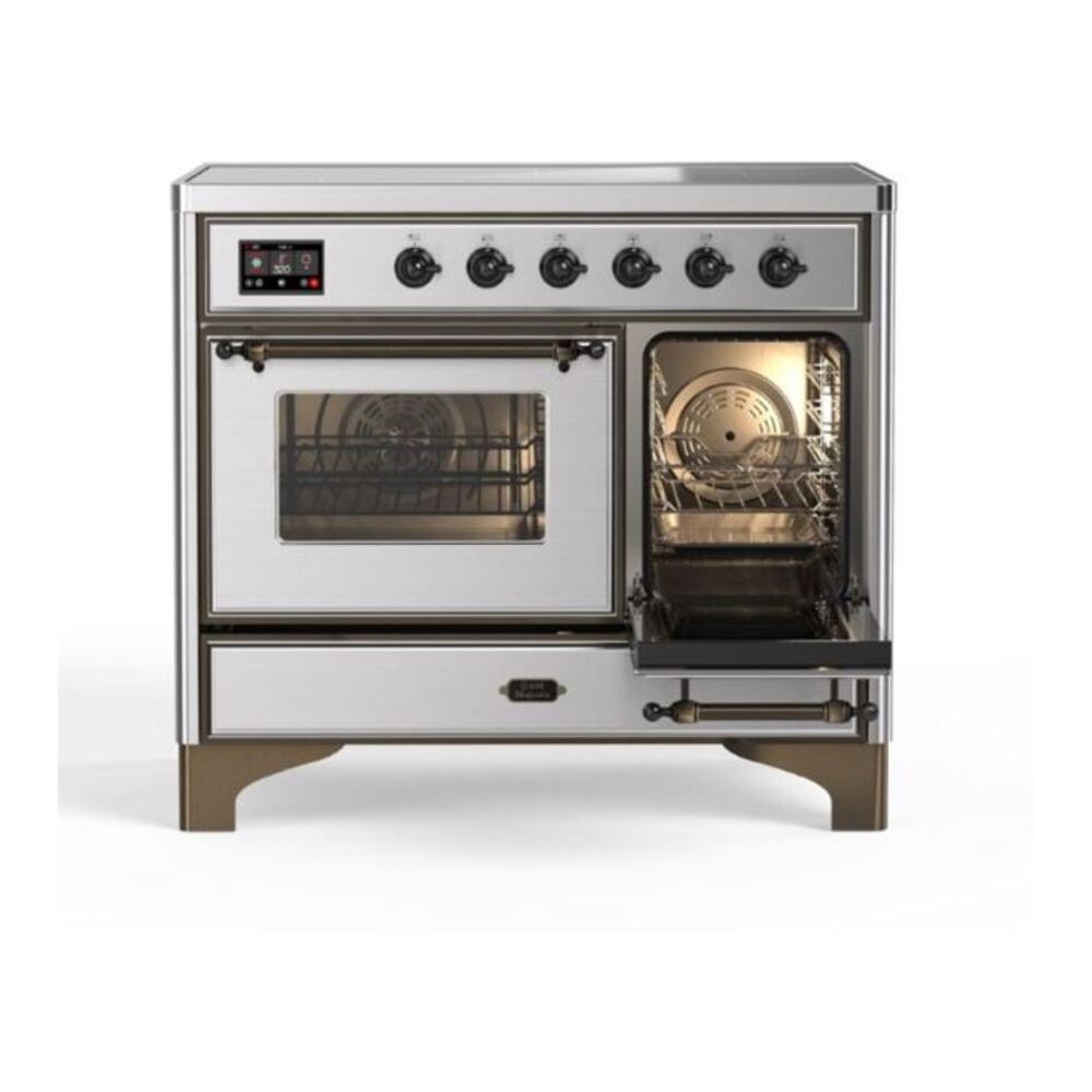 ILVE UMDI10NS3SSB Majestic II 40 inch Induction Range with 6 Elements, Booster Function, Bridge Control, Residual Heat Indicator (Triple Glass Door, Stainless Steel, Burnished) 8 ILVE_UMDI10NS3SSB_Majestic_II_40"_Induction_Range_Right_Angle