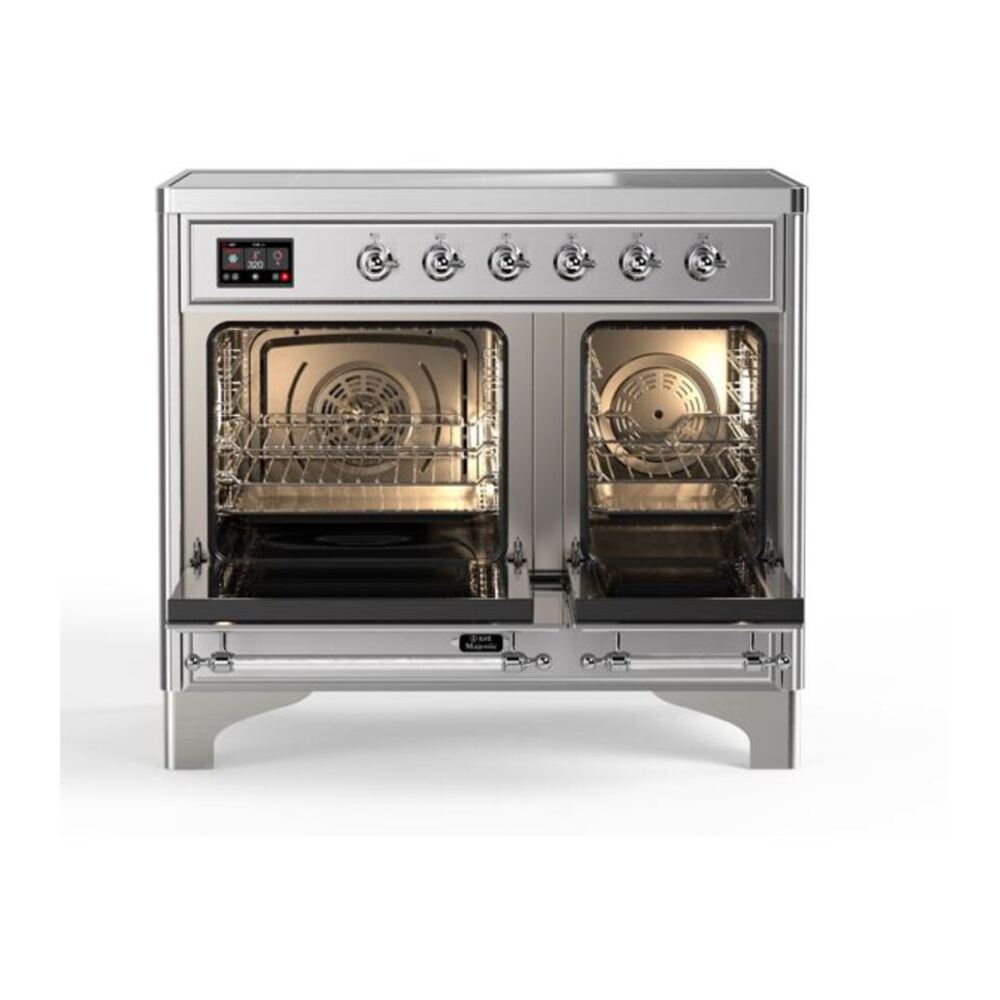 ILVE UMDI10NS3SSC Majestic II 40 inch Induction Range with 6 Elements, Booster Function, Bridge Control, Residual Heat Indicator (Triple Glass Door, Stainless Steel, Chrome) 6 ILVE_UMDI10NS3SSC_Majestic_II_40"_Induction_Range_oven_opened